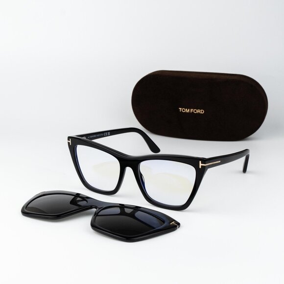 Tom Ford Woman Sunglasses Black Magnetic Clip-On Smoke Cat Eye FT5971-B 001 - Picture 2 of 11